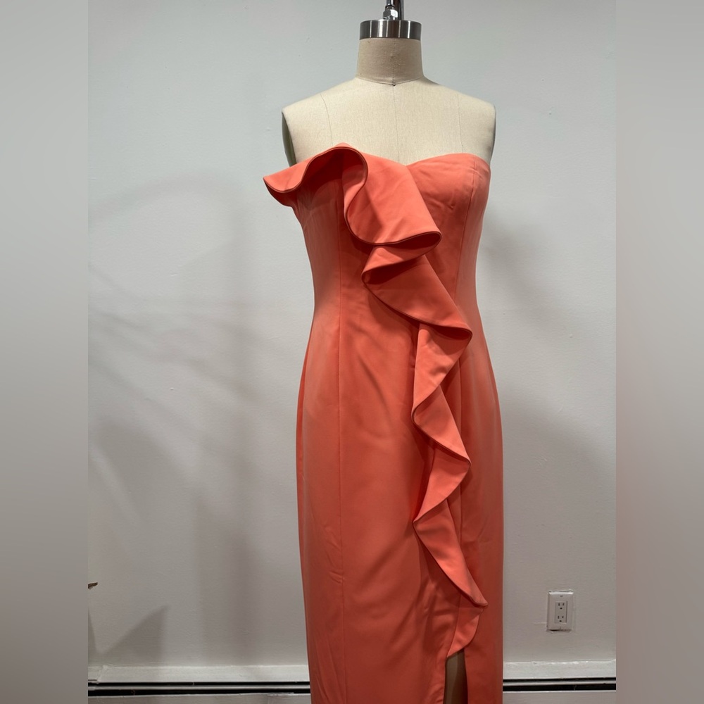 Peach Strapless Dress with Ruffle Detail - Picture 3 of 6